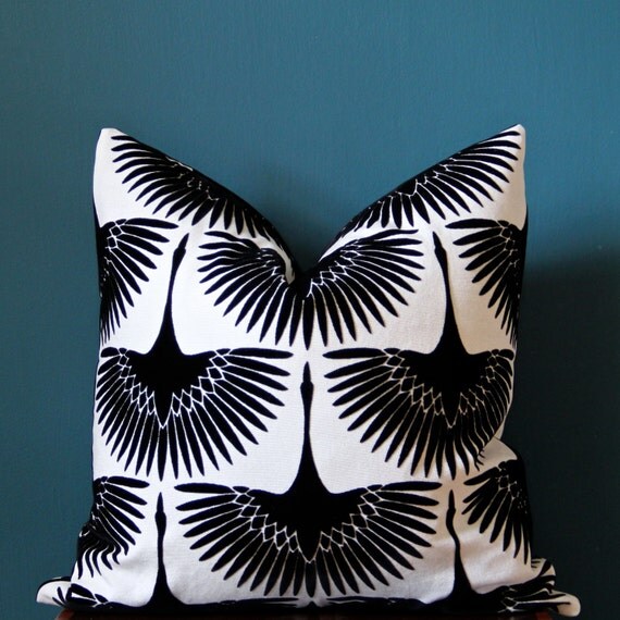 Bird Pillow Cover Black and White Pillow Cover Monochrome