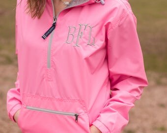 Monogrammed Pullover Solid | Monogram Rain Jacket | Monogram Pullover | Light Weight Jacket | Monogrammed Jacket | Half Zip Hooded Jacket