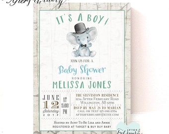 Rustic Elephant Baby Shower Invitation Little Peanut Baby Shower Invite Elephant Printable // Printable OR Printed No.1470BABY