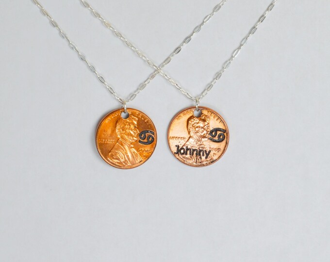 Cancer Necklace, Cancer Pendant, Birthday Necklace, Birthday Necklace, Cancer Birthday, Lucky Penny, Penny Necklace, Birthday Gift, Cancer