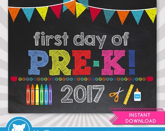 First Day of Pre-K Sign - 1st Day of School Printable - First Day of School Sign - Photo Props - Chalkboard Sign - Instant Download