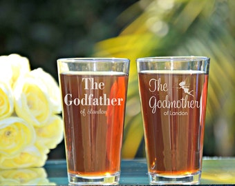 Godfather Godmother Gift, Baptism Gift for Godparents, Will You Be My Godparents, Christening Gift, Fairy Godmother, Godfather Beer Glass