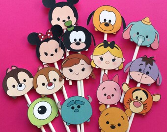 Tsum Tsum Disney inspired cupcake toppers, tsum tsum party, Disney party, tsum tsum birthday, tsum tsum party supplies