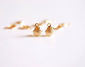 Small 14k Gold Filled Seashell charm, 14k gf, beach conch empty sea shell, sea life, marine life, clam shell, oyster shell, gold fill shell