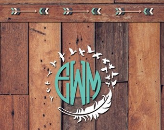 Bird Feather Monogram Decal | Yeti Decal | Yeti Sticker | Tumbler Decal | Car Decal | Vinyl Decal