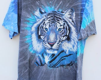 T-shirt Gildan Tie-dye Avec Motif Chat Tigre (tabby) - Manches Courtes, 100% Coton, Multicolore