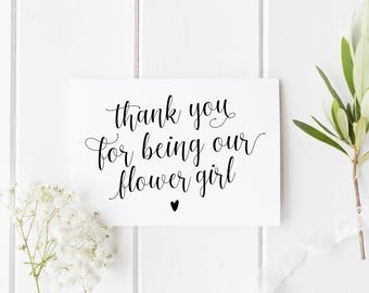 Thank You Flower Girl Card, Pretty Flower Girl Card, Wedding Thank You Card, Calligraphy Flower Girl Card, Niece Wedding Card, Bridesmaid