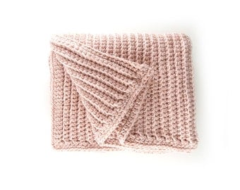Crochet Baby Blanket - Powder Pink Wool – Crochet Big Afghan – Bed End Throw – Chunky Wool Blanket – Handmade Throw – Crochet Blanket Chunky