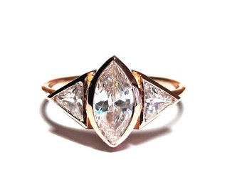 Marquise Ring,Triangle Ring,Rose Gold Ring,Diamond Ring,925K Silver Zirconia Ring