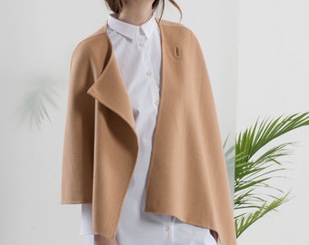 Minimalist / JL012 Double face cashmere asymmetric camel cape / Lazy Cozy Easy