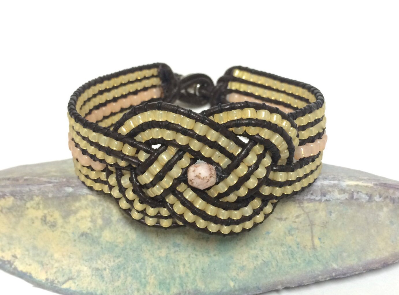 Beaded Leather Josephine Knot Bracelet Statement Bracelet