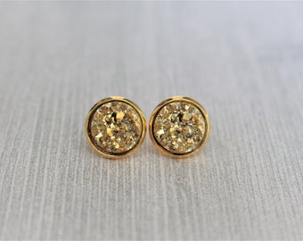Gold Druzy Earrings - Gold Stud Earrings - Faux Druzy - Drusy - 12mm Studs - Bridesmaid Gift - Bridesmaid Jewelry - Gifts for Her - 8mm
