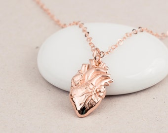 Rose Gold Anatomical Heart Necklace, Human Heart Necklace, Real Heart Necklace, Anatomically Correct Heart Necklace, Anatomical Jewelry