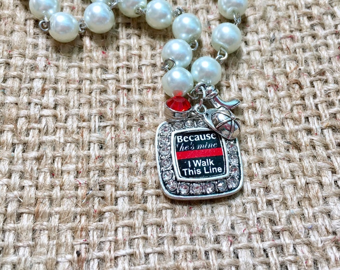 Firefighter Necklace, Fire Wife Necklace, Thin Red Line, Pearl Necklace, Fire Wife Jewelry, Fireman Wife Gift, Firefighter Gifts, Maltese