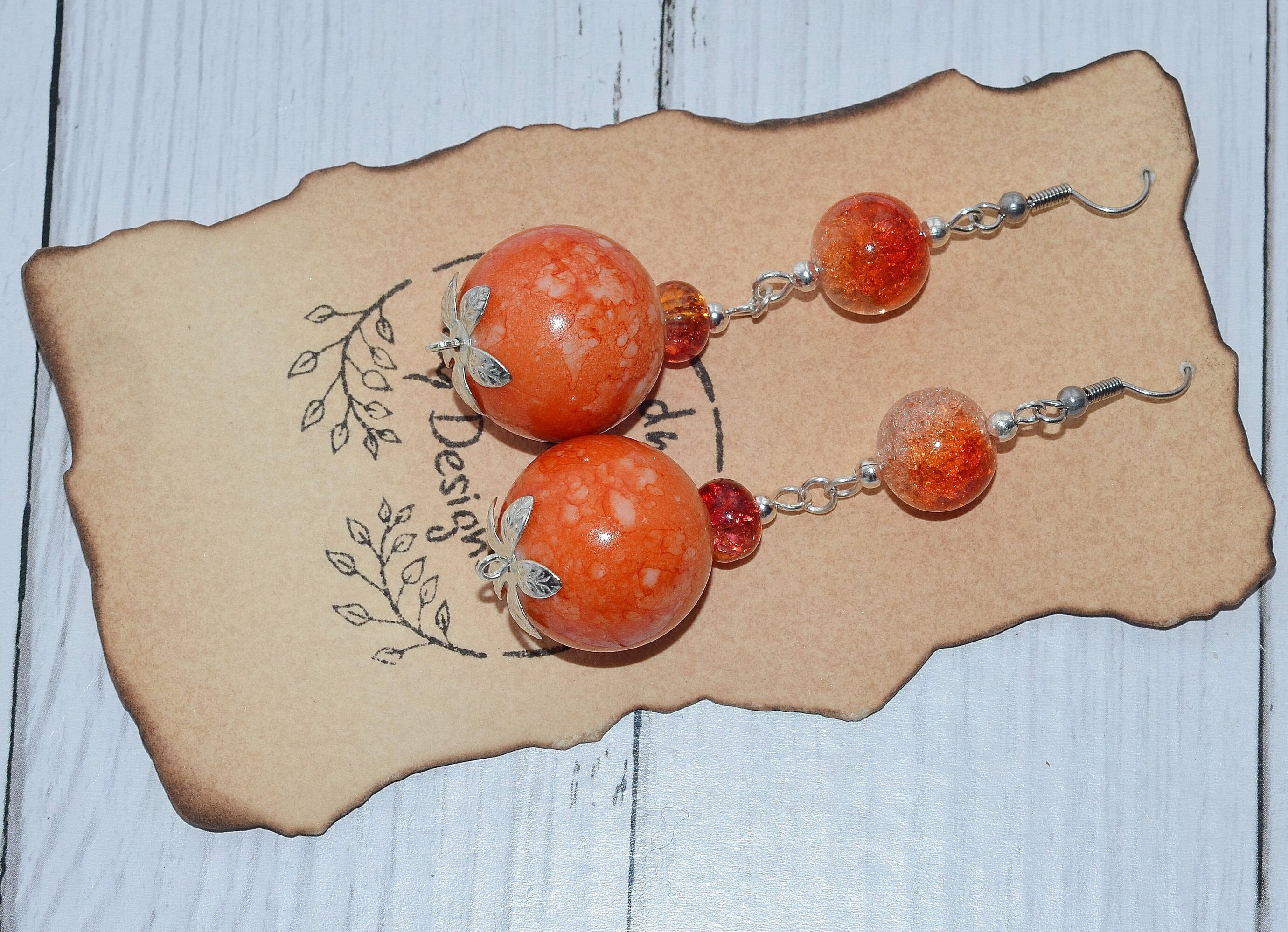 Orange dangle drop earrings SURGICAL STEEL EARRINGS long