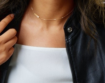 Initial Choker Necklace, Simple Choker Gold, Chain Choker, Personalized bar in Sterling Silver, Rose Gold Filled, Gold Filled B418c