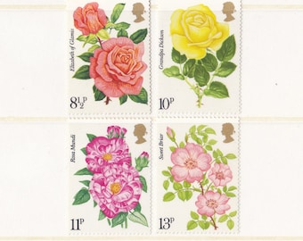 1976 Roses Vintage Postage Stamp Set; Flowers on Stamps, Rosa, Dog Rose, Pink, Yellow, Orange, Wedding, bouquet, Mint, Unused or Used