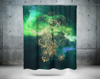 Peacock Shower Curtain, Mandala Shower Curtain, Bathroom Decor, Boho Chic, Bohemian Shower Curtain, Green Shower Curtain, Shower Curtains