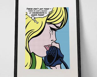 funny original kitchen pop art print, kitchen wall decor, original pop art poster, roy lichtenstein style, comic art, funny meme