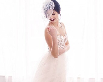 Chantilly Lace Birdcage Veil, Birdcage Veil, Birdcage Bridal Veil, Birdcage Veil Lace, Illusion Lace Veil, Chantilly Lace Blusher Veil LACEY