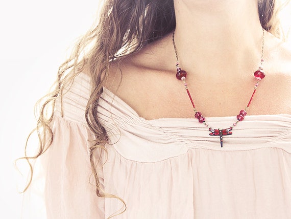 Mosaic Dragonfly Necklace - Unique Handmade Jewelry