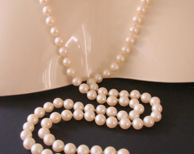 Vintage Flapper Hand Knotted Pearl Necklace Glass Beads 52 Inches Wedding Bridal Antique Jewelry Jewellery