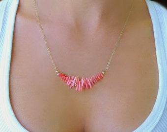 Pink Coral Necklace, Coral Strand Necklace, Coral Bridesmaid Jewelry, Beach Necklace, Coral Wedding Necklace, Bridesmaid Gift For Her