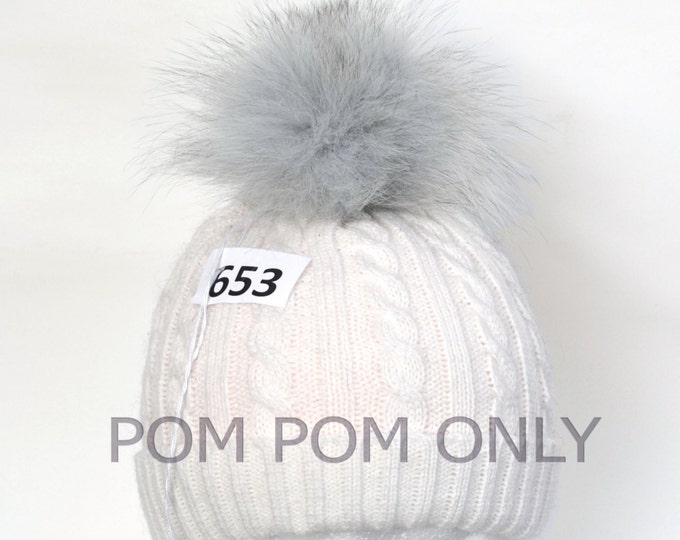 7" GREY POMPOM! Fox Pom Pom, Fur Pom Pom, Pom Pom for Hat, Women Pom Pom Hat, Knitted Hat, Pom Pom Beanie, Child Hat, Ball, Bobble, Tuque