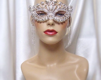Crystal Rhinestone Masquerade Mask, Mardi Gras Mask, Masquerade Ball Mask, Bridal Mask, Crown Mask