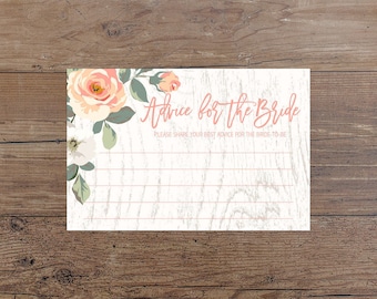 Rustic Peach Advice For The Bride Printable Bridal Shower Advice Cards Peach Floral Bridal Shower Game Bridal Shower Activity Wood 252