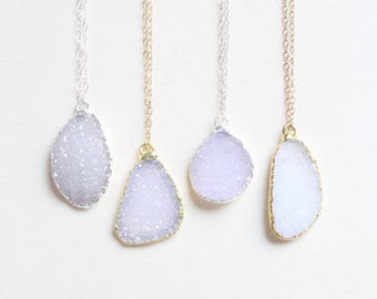 Gold Geode Druzy Necklace / Boho Stone Necklace / Geode Slice / Raw Crystal Necklace / Geode Half / Gift for Her / Christmas Gift