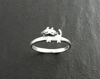 Dainty Cat Ring, Sterling Silver, Cat Midi Ring, Kitty Ring, Kitty Ring, Feline Ring, Pet Jewelry, kitty jewelry, Pussy Cat Ring, Moggy Ring