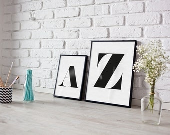 Personalised letter print - monogram - alphabet - house print- living room print - monochrome print - typography print - type print