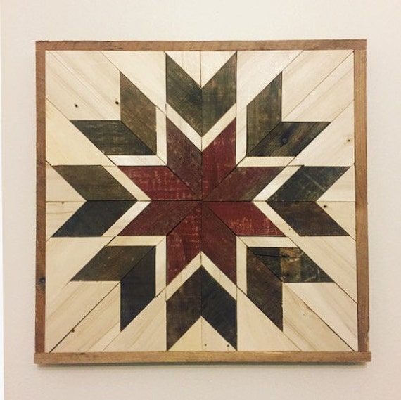 Rustic Reclaimed Wood Eight Point Star Quilt Square red star