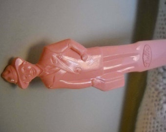 Fuller Brush Man Letter Opener, Mid Century Advertising Collectible , Pink Plastic Opener made in USA, Home Office, Salesman Letter Opener