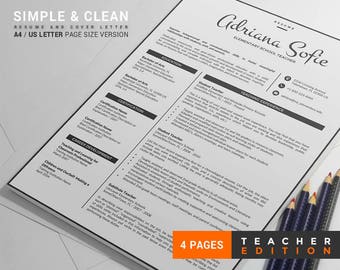 Teacher Resume Template /Teacher CV Template, Word Format + Cover Letter + Reference Letter, 4 Page Creative Resume, Instant Download