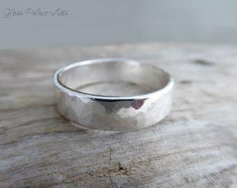 Men's Wedding Band, Thick Wedding Band, Men's Hammered Sterling Silver Ring For Him, Gift For Dad, Gift For Father, Simple Wedding Ring