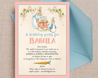 Personalised Flopsy Bunnies Beatrix Potter Kids Party Invitation Cards