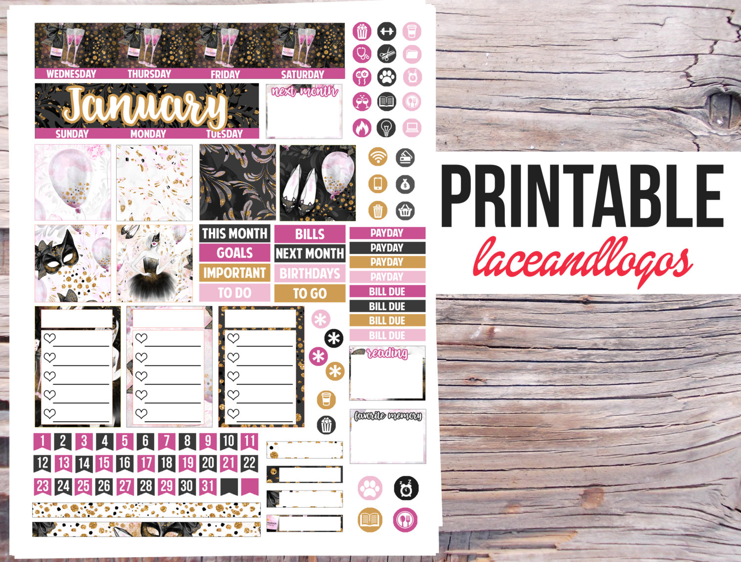 Printable Planner Stickers January Monthly Spread for MAMBI