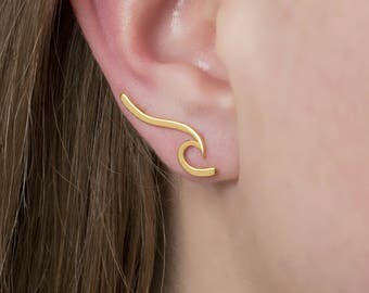 Wave Ear Climber, Ear Cuff Earring,925 Sterling silver, Earrings cuff, Ear climber,Polished earrings, 18K gold plated