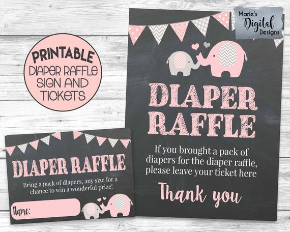 instant download printable diaper raffle tickets and sign