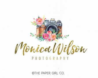 camera logo design photography logo vintage camera logo premade logo photographers logo watercolor logo design wedding logo design watermark