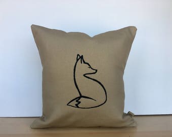 Fox pillow, custom fox pillow, embroidered fox pillow, personalized pillow, throw pillow, rustic pillow, housewarming gift, canvas pillow