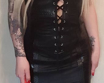 Faux leather eyelet fastening dress. UK size 8-10