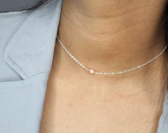 Tiny Opal Necklace-Real Ethiopian Opal Necklace-Opal Choker Necklace-Gold Filled Chain-Sterling Silver-Dainty Necklace-Everyday Necklace