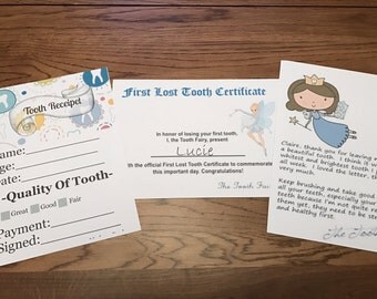 Tooth fairy certificate, personalised, 3 choices