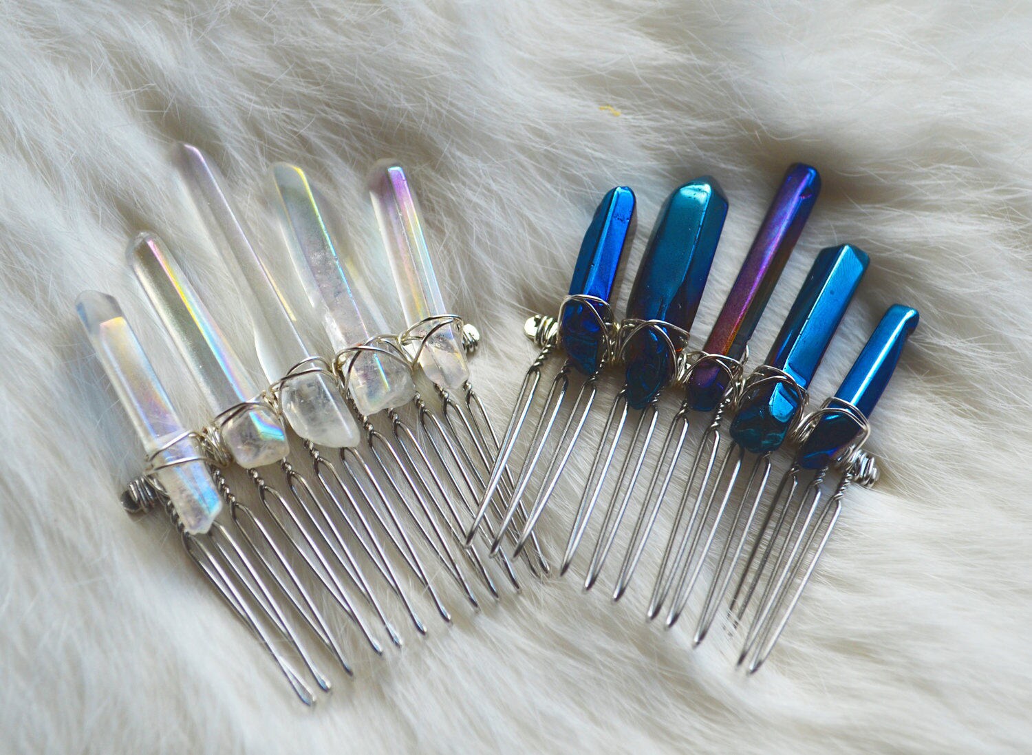 Aura Quartz Crystal Hair Combs Bridal Hair Accessories