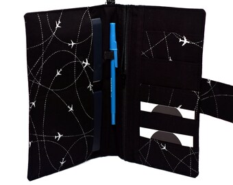 RFID family passport holder | passport wallet | family travel wallet | boarding pass holder | plane black and grey | 2 - 4 passports