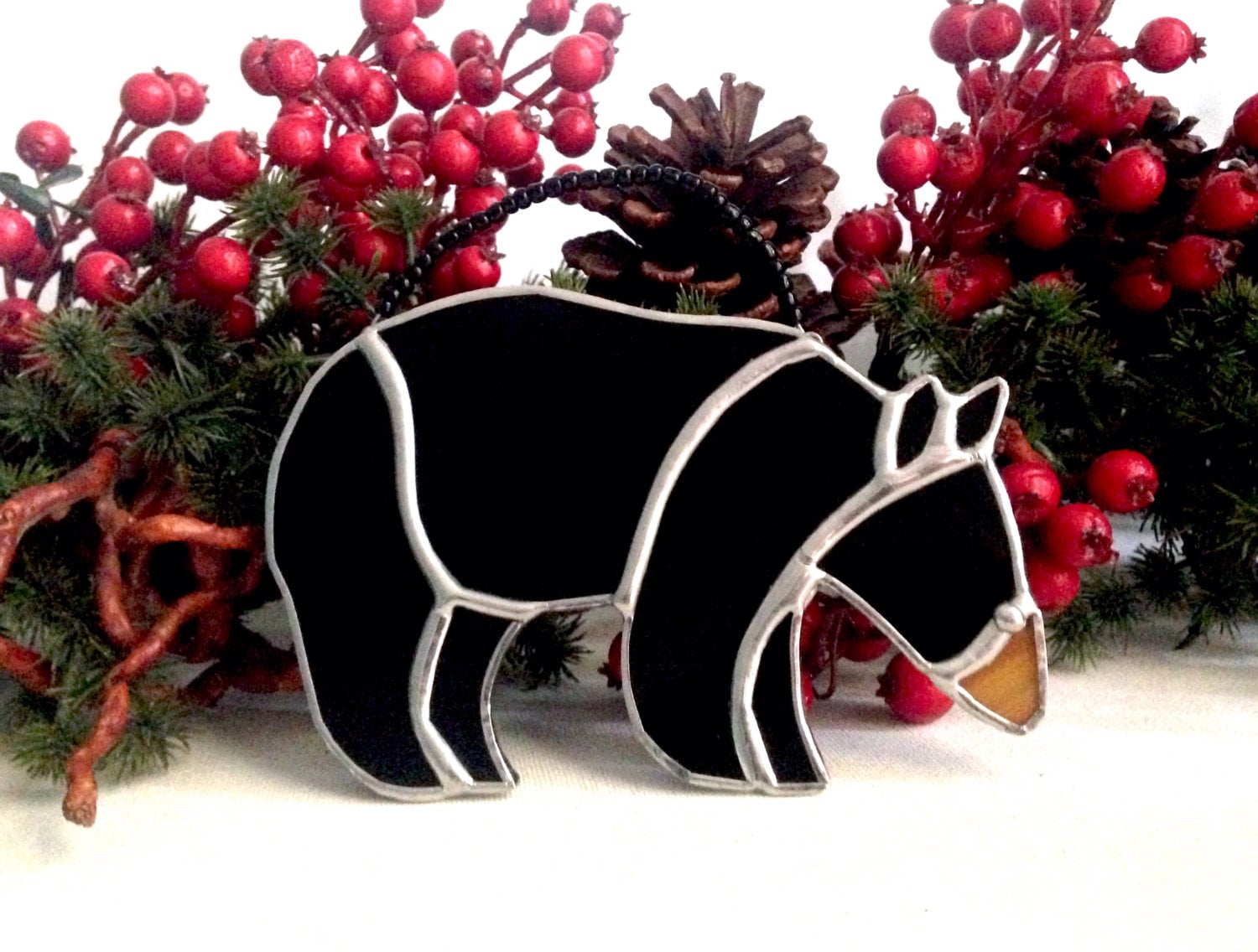 Rustic decorations black bear wildlife decor by SunDogArtAndGlass
