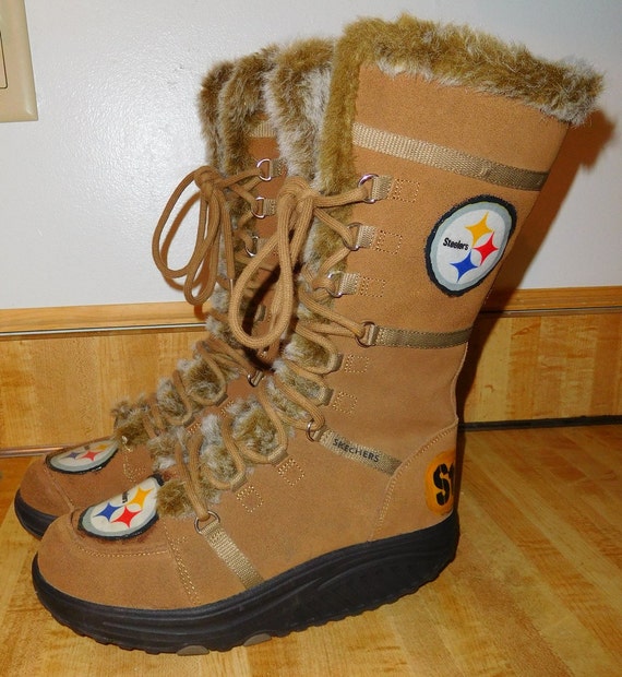Steelers Skechers Boots Tan Suede Leather Pittsburgh Winter